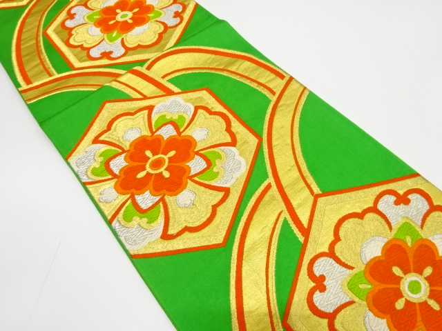 JAPANESE KIMONO / ANTIQUE FUKURO OBI / SILK / WOVEN KIKKO PATTERN